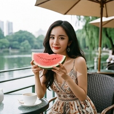 湖边吃瓜
